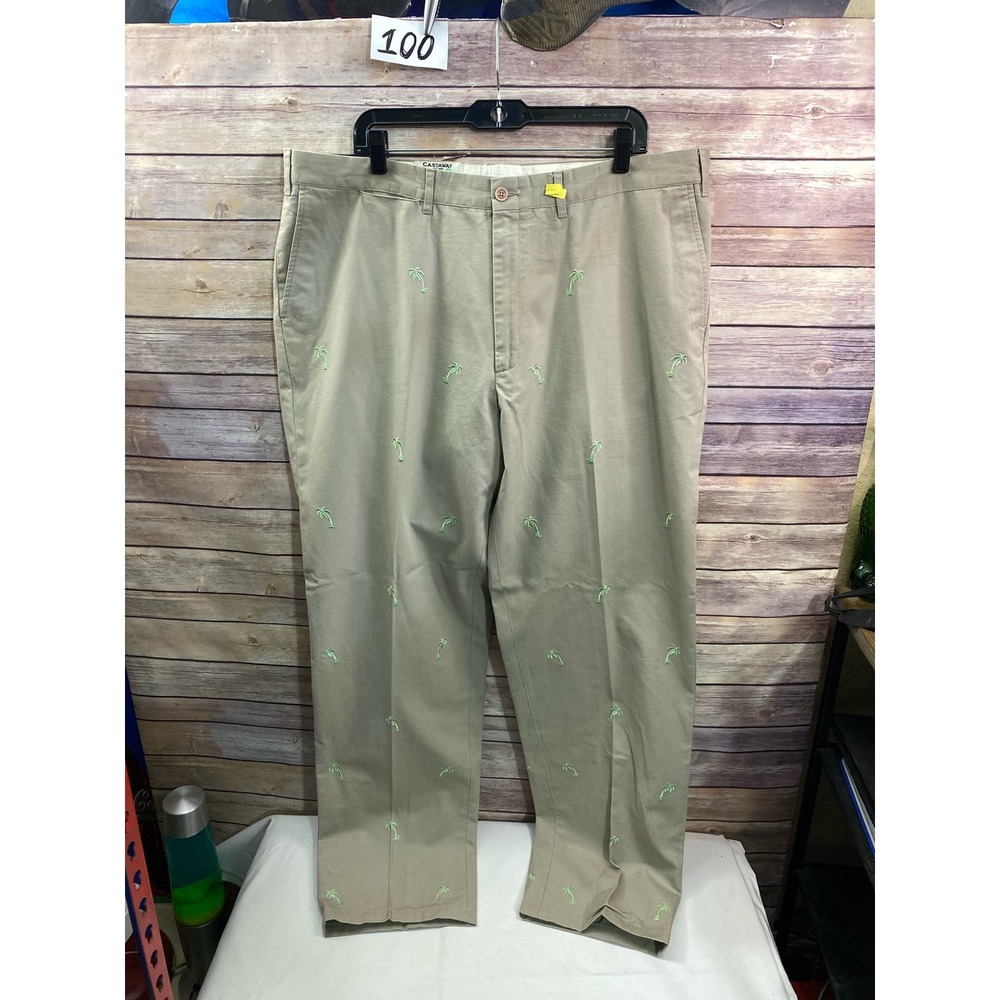 Castaway Clothing Khaki pants all over palm tree embroidery size 40x34